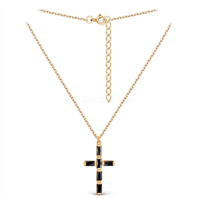 Колье Крест из золочёного серебра с чёрными фианитами 441-10-409з216