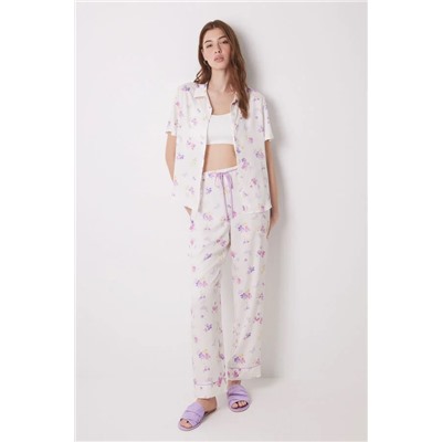 Pijama camisero soft touch blanco mariposas