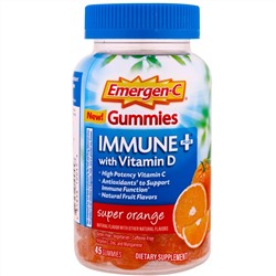 Emergen-C, Immune Plus с витамином D, жевательные конфеты, супер апельсин, 45 жевательных конфет