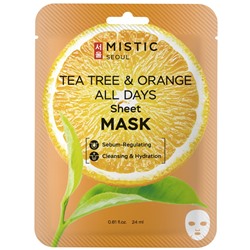 MISTIC TEA TREE &amp; ORANGE ALL DAYS Sheet MASK Тканевая маска для лица с экстрактами чайного дерева и апельсина 24мл