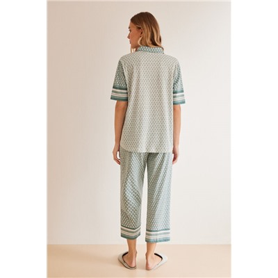 Pijama camisero 100% algodón sello flor