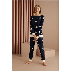Siyah İnci Pamuklu Likralı Pijama Takım 22263327