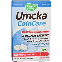 Nature's Way, Жевательные таблетки Umcka ColdCare, с ароматом вишни, 20 таблеток