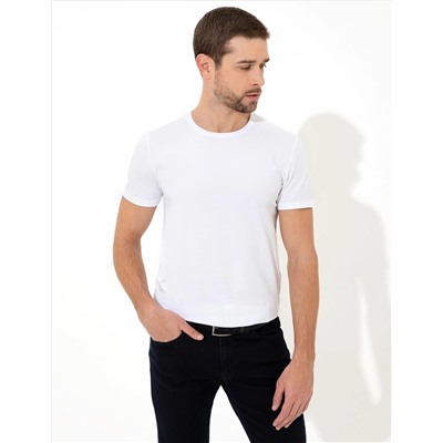 Beyaz Slim Fit Bisiklet Yaka Basic Tişört