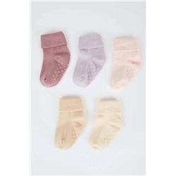 Defacto Kız Bebek Pamuklu Kaydırmaz Tabanlı 5'li Uzun Çorap X6285A2NS