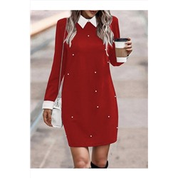 serkan Polo Yaka Inci Detay Krep Elbise - Kırmızı JAN-42196