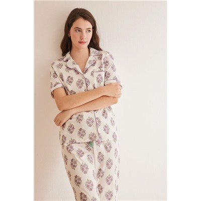 Pijama camisero manga corta Capri flores