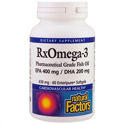 Natural Factors, RxOmega-3, EPA 400 mg /DHA 200 mg, 630 mg, 60 Enteripure Softgels