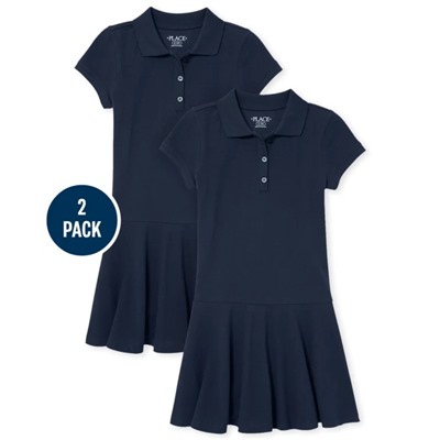 The Children’s Place  Girls Uniform Pique Polo Dress 2-Pack - Tidal