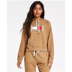 TOMMY JEANS Women's Fleece Cropped Flag-Graphic Pullover Hoodie