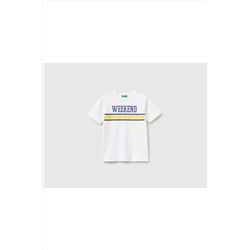 United Colors of BenettonErkek Çocuk Beyaz Su Baskılı T-shirt Beyaz