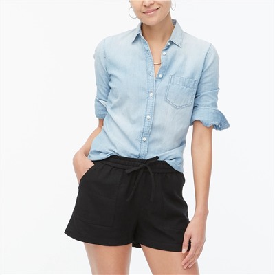 Linen-blend drawstring short