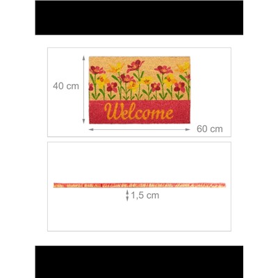 Relaxdays  Fußmatte "Welcome Blumen" in Natur/ Rot - (L)60 x (B)40 cm
