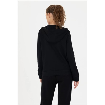 Kadın Siyah Kapüşonlu Basic Sweatshirt