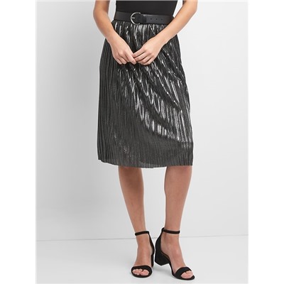 Metallic pleated midi skirt