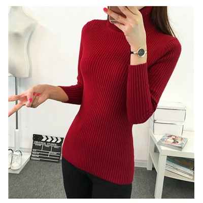 новый короткий женский свитер с высоким воротом, нижняя рубашка, пуловер с длинными рукавами, тонкий цветной плотный трикотаж