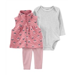 Carter's | Pink Floral Zip-Up Quilted Vest Set - Infant
