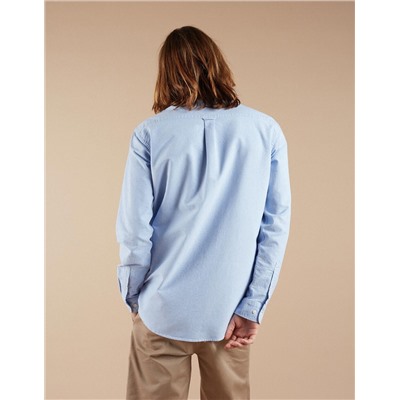 Mao' Collar Oxford Shirt, Men, Blue
