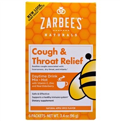 Zarbee's, Помощь при кашле и боли в горле, употреблять в дневное время, пряное яблоко, 6 пакетиков, 96 г (3,4 унции)