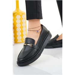 Modafırsat Kadın Siyah Kalın Taban Loafer Ayakkabı Iş Ofis Günlük Ortopedik Babet Ayakkabı ZA1031