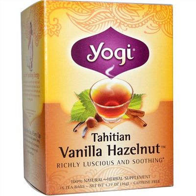 Yogi Tea, Таитянский чай с ванилью и лесным орехом без кофеина, 16 чайных пакетиков, 1.27 унций (36 г)