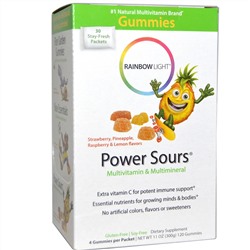 Rainbow Light, Gummy Power Sours, мультивитамины и мультиминералы,  терпкие фруктовые вкусы, 30 пакетиков, 12.7 унций (360 г)