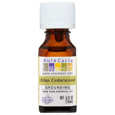 Aura Cacia, На 100% чистое эфирное масло, древесина атласского кедра, 0,5 жидк. унц. (15 мл)