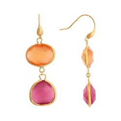 Rivka Friedman Satin East/West Oval and Teardrop Orange and Raspberry Cat's Eye Crystal Dangle Earrings