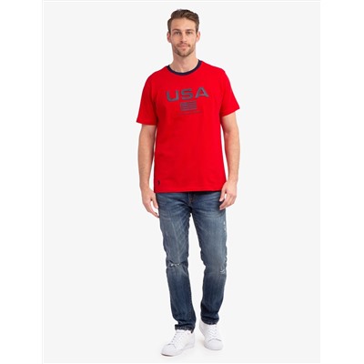 EMBOSSED USA FLAG JERSEY T-SHIRT