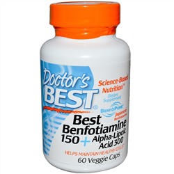 Doctor's Best, Best Benfotiamine 150 + альфа-липоевая кислота 300, 60 растительных капсул