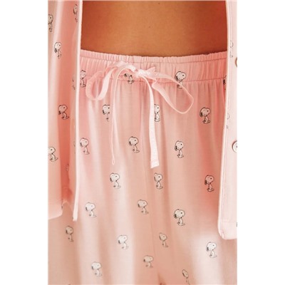 Pijama camisero soft touch rosa Snoopy