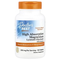 Doctor's Best, High Absorption Magnesium, 200 mg, 120 Tablets, (100 mg per Tablet)