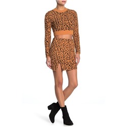 dee elly Leopard Knit Mini Skirt