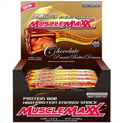 MuscleMaxx, Протеиновый батончики с высоким содержанием белка, шоколад-арахисовое масло, 12 шт, 2 унции (57 г)