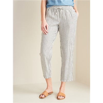 Mid-Rise Cropped Linen-Blend Pants for Women