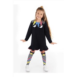 Mushi Perçem Fırfırlı Lacivert Kız Çocuk Elbise + Dizaltı Çorap MS-21S1-004