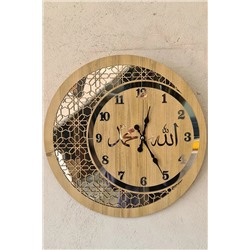 Pey Aksesuar Ahşap ve Aynalı Allah-muhammed Motifli Normal Rakamlı Duvar Saati TYC00309020608