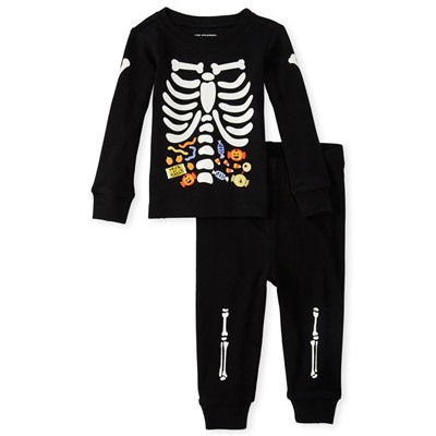 Светящаяся пижама скелет Unisex Baby And Toddler Halloween Costume Glow Skeleton Snug Fit Cotton Pajamas
