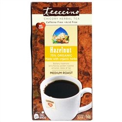 Teeccino, Травяной чай из цикория, средняя обжарка, не содержит кофеина, фундук, 25 пакетиков, 5,3 унции (150г)