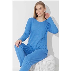 Siyah İnci Mavi Örme Pamuklu Pijama Takımı 22278721