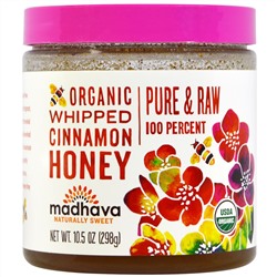 Madhava Natural Sweeteners, Органический взбитый мед с корицей, 10,5 унций (298 г)