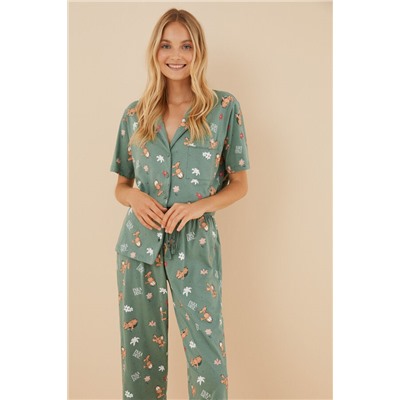 Pijama camisero 100% algodón Garfield verde