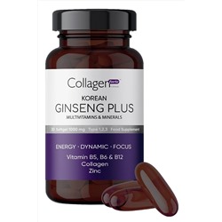 Collagen Forte Platinum Kırmızı Kore Ginseng Plus, Hidrolize Kolajen, Vitamin B5-b6-b12 & Çinko, Softgel 1000mg 8682340346615