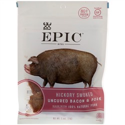 Epic Bar, Bites, Uncured Bacon & Pork, Hickory Smoked, 2.5 oz (71 g)