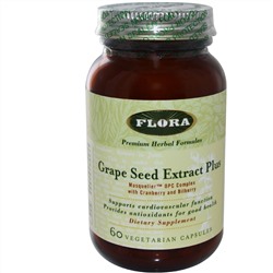 Flora, Экстракт семян винограда+, 60 капсул на растительной основе