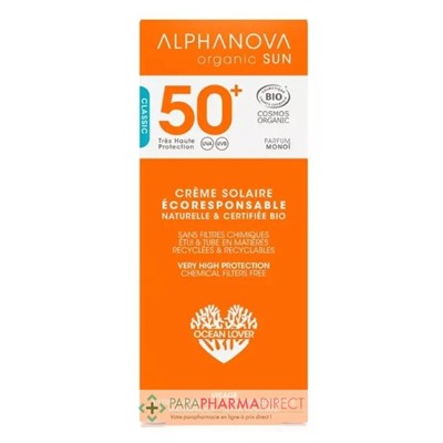 Alphanova Sun Crème Solaire Visage Écoresponsable SPF50+ Bio 50g