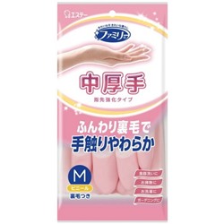 Перчатки ST Family для хозработ виниловые с внутренним ворсом розовые размер М (дл.32 дл пальц 8,3см)