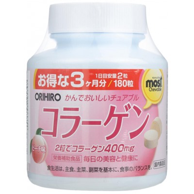 Orihiro Коллаген со вкусом персика, курс на 90 дней, 180 таблеток, 180 гр