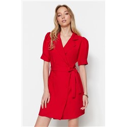 TRENDYOLMİLLA Kırmızı Bağlama Detaylı Dokuma Elbise TWOSS20EL0236