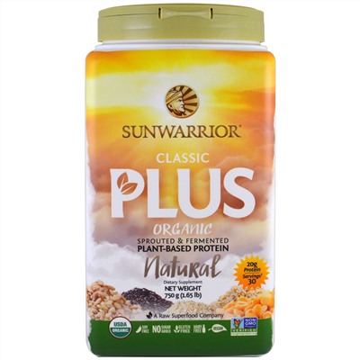 Sunwarrior, Organic, Classic Plus, Natural , 1.65 lb (750 g)